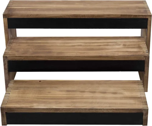 Vista 7 de MyGift Soportes elevadores rústicos de madera quemada de 21 pulgadas para tartas/postres con paneles de pizarra