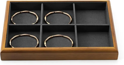 Vista 12 de Oirlv Bandeja Organizadora de Joyas Colgante de Madera Maciza de 12 Rejillas con Forro para Cajón de Joyas (Gris)