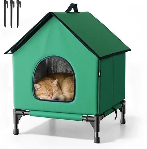 Vista 11 de Casa grande para gatos para exteriores e interiores, fácil de poner, refugio para gatos autocalentamiento para invierno, aislado y resistente a