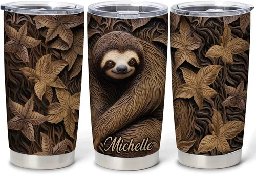 Vista 11 de Hyturtle Regalos personalizados para los amantes de los perezosos, vaso de acero inoxidable con nombre personalizado de 20 onzas con tapa, idea
