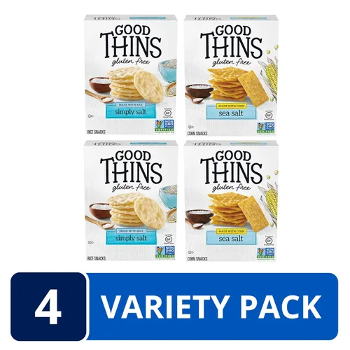Vista 3 de Good Thins Paquete variado de galletas de arroz y maíz sin gluten, 4 cajas