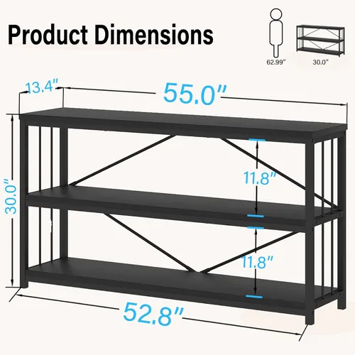 Vista 2 de LVB Mesa consola negra, mesa de entrada moderna para pasillo y sala de estar, mesa de sofá industrial detrás del sofá, mesa de entrada de madera
