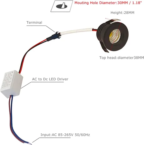 Vista 2 de 2 paquetes de mini focos de 3 W, AC 110V 220V, luces empotradas para techo, para exhibición en vitrina y debajo del gabinete, luz blanco cálido 3000