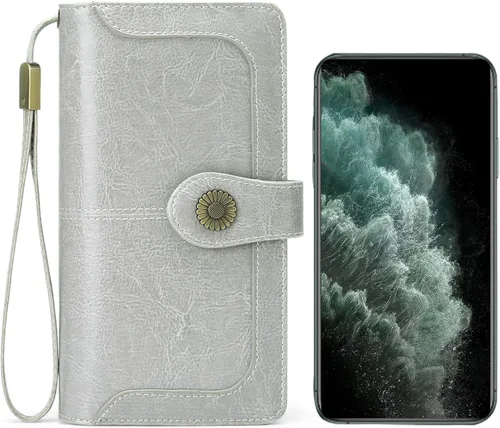 Vista 5 de FALAN MULE Cartera de cuero genuino RFID bloqueo gran capacidad Trifold señoras cartera.