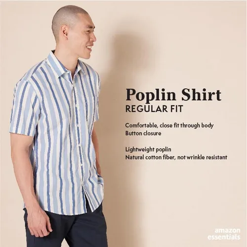 Vista 2 de Tienda Essentials - Camisa de popelina de manga corta y ajuste regular para hombre
