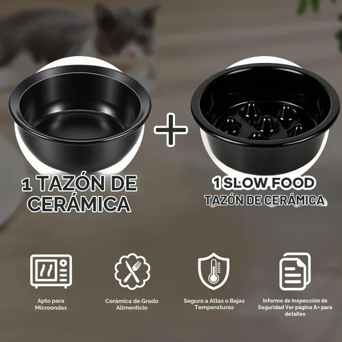 Vista 4 de LEAWALK Tazón de comida para gatos con altura ajustable mejorada Soporte de tazón de comida para perros de cerámica y tazón de alimentación lenta
