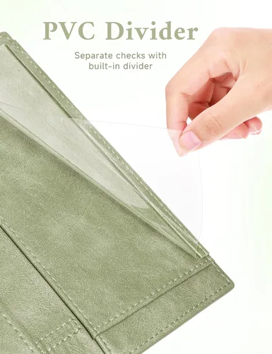 Vista 4 de Zreal Funda para chequera con función de bloqueo RFID para hombres y mujeres, verde ( Aloe Green ), Elegante