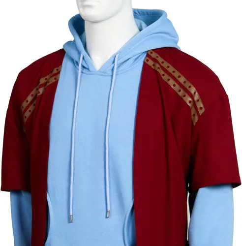 Vista 5 de TAKERLAMA Disfraz de hombre para adultos, casual, abrigo con capucha, pantalones, guantes, traje de Halloween, fiesta temática, cosplay, conjunto