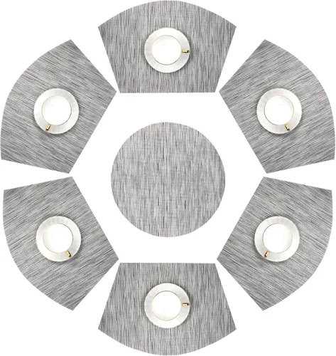 Vista 19 de SHACOS Juego de 5 manteles individuales pequeños en forma de cuña con centro de mesa, resistentes al calor, lavables (5, beige)