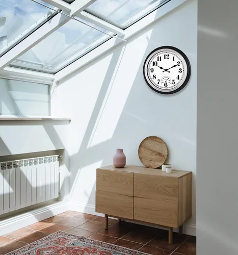 Vista 5 de 45 Min - Reloj de pared para interiores y exteriores, 12 pulgadas, estilo retro, 03 12 plata