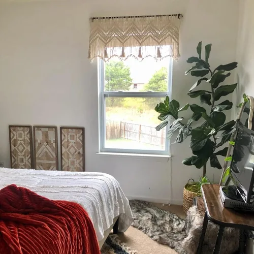 Vista 7 de Cortinas bohemias de macramé para ventanas, cenefa de macramé para dormitorio, sala de estar, decoración bohemia para colgar en la pared, 1 panel