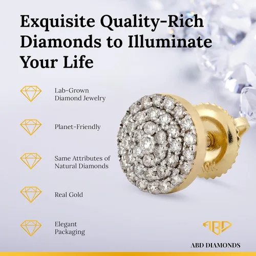 Vista 2 de ABD Diamonds 10KT Gold Round Shape Lab-Grown Diamond Stud Earrings for Women, Fine Diamond Jewelry Gifts for Her, H,I Color, VS Clarity, 0.40 Carats