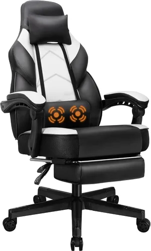 Vista 4 de Shintenchi Silla para videojuegos, silla de computadora con reposapiés y soporte lumbar, silla de videojuegos ajustable en altura, silla