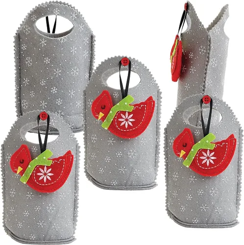 Vista 7 de Cardinal Ornament - Bolsas de fieltro de Navidad – Juego de 5 bolsas de regalo para niños, fiestas de vacaciones, decoración de profesores