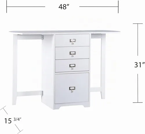 Vista 3 de SEI Furniture Escritorio Drop-Leaf con almacenamiento, color blanco