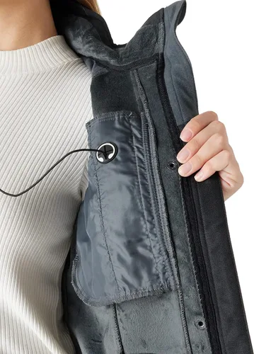Vista 5 de Outdoor Ventures Chaqueta larga Softshell para mujer con capucha extraíble aislada, abrigo de invierno impermeable con forro polar cálido