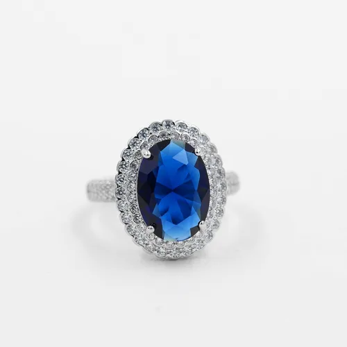 Vista 5 de Uloveido Anillos de cristal ajustables chapados en platino, anillo de circonita cúbica ovalada grande, anillos de vástago dividido solitario