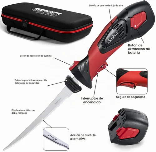 Vista 4 de Cuchillo de filete profesional, con 5 cuchillas antiadherentes recubiertas de nitruro de Ti-Nitruro SS y mango de agarre antideslizante y práctica