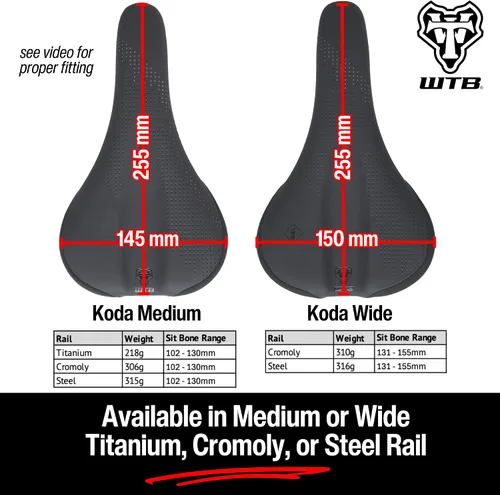 Vista 4 de WTB Koda Mountain Bike Seat (Saddle) - Gravel, Trail & Bikepacking (Medium/Wide, 3 Rail Options)