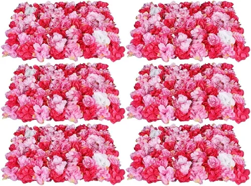 Vista 2 de 6 paneles de flores artificiales para pared, 24 x 16 pulgadas, flores artificiales de seda para decoración de escenario de boda, fiesta, decoración