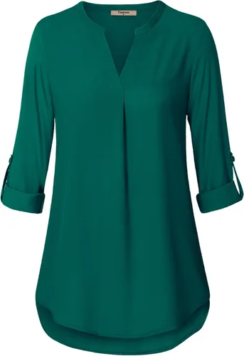 Vista 2 de Timeson - Blusa informal de chifón para mujer, blusa con cuello en V y manga 34