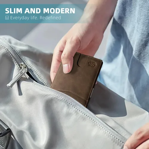 Vista 109 de Zitahli - Carteras delgadas con clip para dinero para hombre, tarjetero minimalista, de cuero, plegable, con bloqueo RFID, cartera de bolsillo