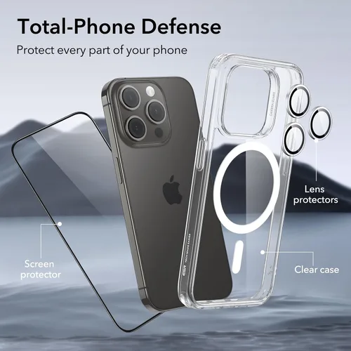 Vista 8 de ESR Serie Classic Juego de fundas para iPhone 15, 1 protector de pantalla de vidrio templado, 1 juego de protectores de lente, MagSafe, resistente