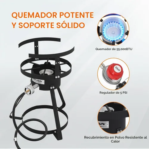 Vista 4 de ROVSUN olla para freidora de 10 cuartos con quemador de propano de 55,000 BTU, cesta colador de 6.7 cuartos, termómetro y tapa, olla de aluminio
