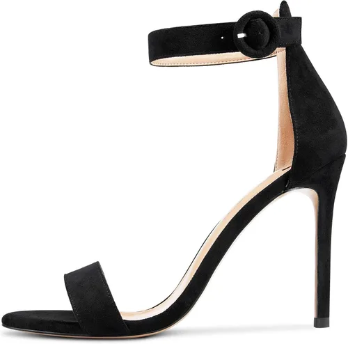 Vista 3 de Castamere Sandalias de tacón alto para mujer, con hebilla y correa al tobillo, puntera abierta, sandalias básicas de tacón de aguja de 3.9 in