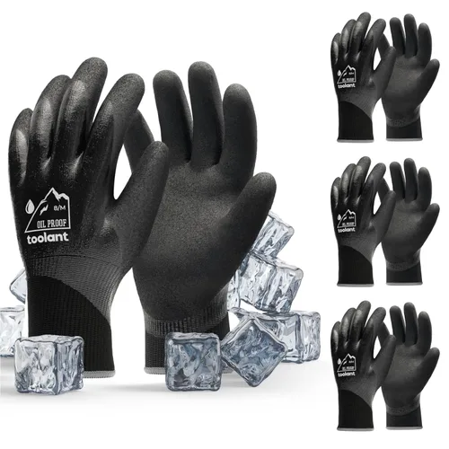 Vista 17 de Guantes impermeables para hombres y mujeres, guantes para congelador con agarre, doble recubrimiento de nitrilo para repelente extremo al aceite