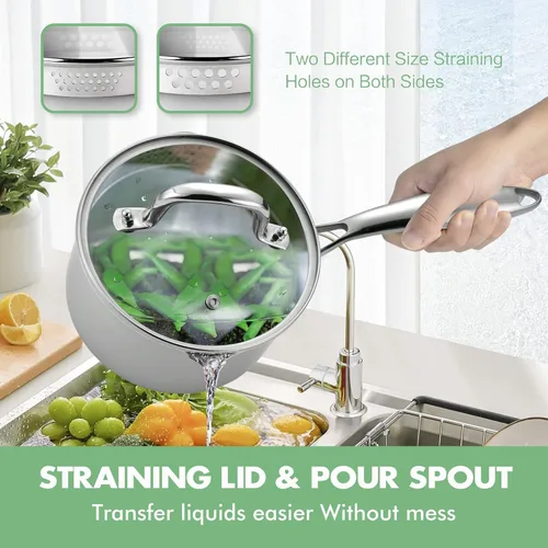 Vista 5 de Cacerola antiadherente de 2 cuartos con tapa, cacerola de cerámica pequeña para cocinar, no tóxica, libre de PTFE y PFOA - apta para horno