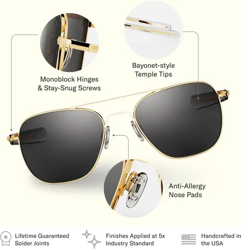 Vista 4 de Randolph Eyewear Aviator Sunglasses for Women & Men Non-Polarized & Polarized Lenses, 23k Gold UV Protection Sunglasses
