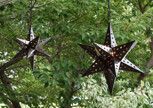 Vista 8 de Estrella de latón colgante de 12 pulgadas con diseño de estrella de Moravia - Estrella cortada con cuentas de mármol
