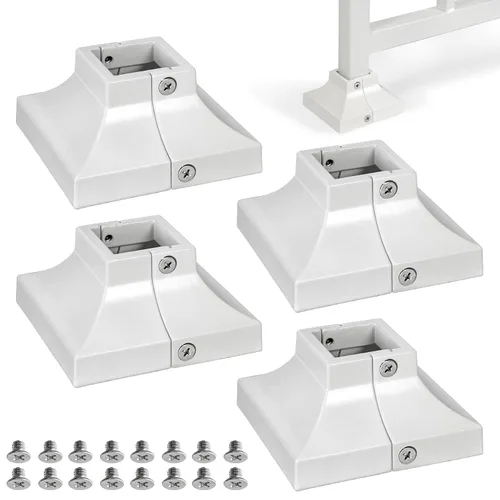 Vista 11 de Paquete de 4 cubiertas de base de poste de cubierta de aleación de aluminio (base de poste de 1 x 1 pulgada x 3.35 pulgadas), para pasamanos, Blanco