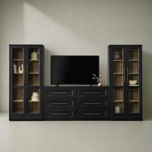 Vista 24 de mopio Blake Centro de entretenimiento de 4 piezas con almacenamiento, cómoda gabinete de almacenamiento modular de granja moderna soporte para TV