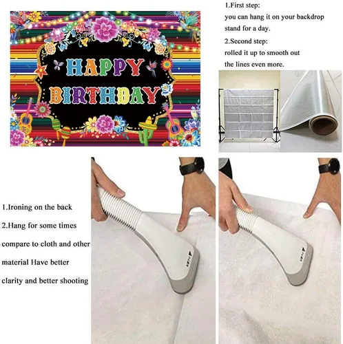 Vista 7 de Telón de fondo de cumpleaños mexicano para fotografía, fiesta temática, fiesta de cumpleaños, suministros de decoración, fondo de cabina de fotos