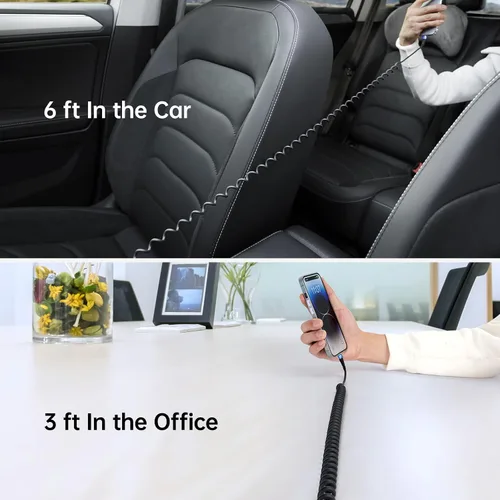 Vista 7 de Cable de carga para iPhone para automóvil de 3 pies, paquete de 2 cables Lightning enrollados, [certificado Apple MFi] cable de carga retráctil
