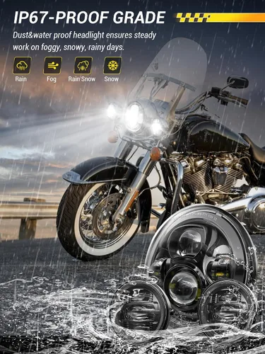 Vista 6 de Faro delantero LED de 7 pulgadas para motocicleta, kit de luz antiniebla de 4.5 pulgadas con anillo, para motos de turismo Street Glide Road King