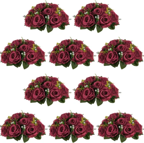 Vista 16 de NUPTIO Arreglo de Bolas de Flores en Ramo - 2 Piezas de 9.5 Pulgadas de Diámetro Bolas de Flores Falsas Carmesí Rosas para Centros de Mesa Mesas