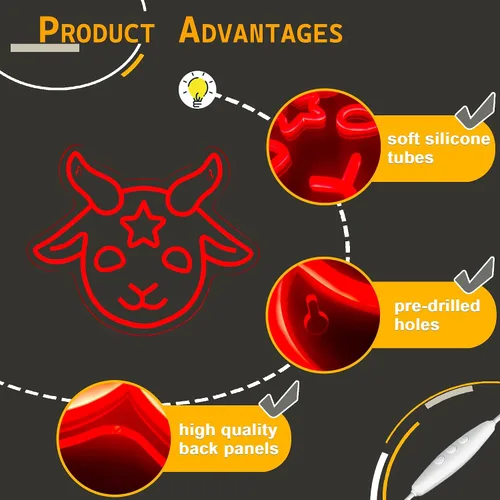 Vista 4 de Allball Letrero de Neón Baphomet, Letreros LED Regulables Góticos Símbolo de Satanás Letreros de Neón de Halloween para Decoración de Pared, Rojo1