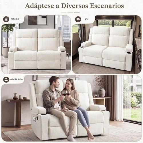 Vista 7 de Sofá reclinable de dos plazas, sofá biplaza con reposapiés ajustable, sillón reclinable de pared para sala de estar, cine en casa y RV (beige)
