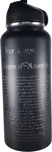 Vista 6 de Declaration of Independence - Botella de agua aislada de acero inoxidable de doble pared de 32 onzas, grabado de dos caras, grabado en Estados