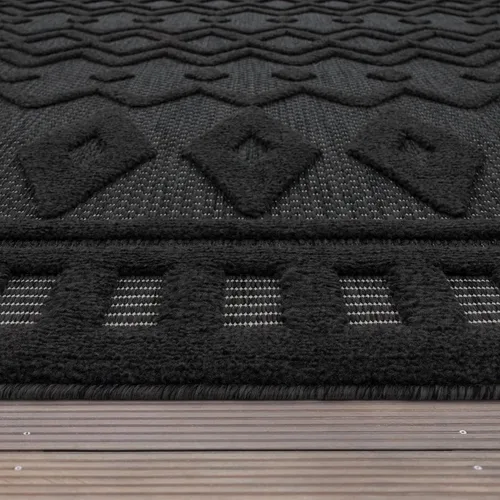 Vista 3 de Paco Home Alfombra para interiores y exteriores con patrón geométrico enrejado en antracita, tamaño: 2' x 3'3