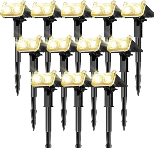 Vista 18 de LETMY Solar Lights Outdoor Waterproof IP65, 4 Pack Solar Spot Lights Outdoor with 2 Big LEDs, 2-in-1 Wall Lights & 8 Modes Solar Landscape