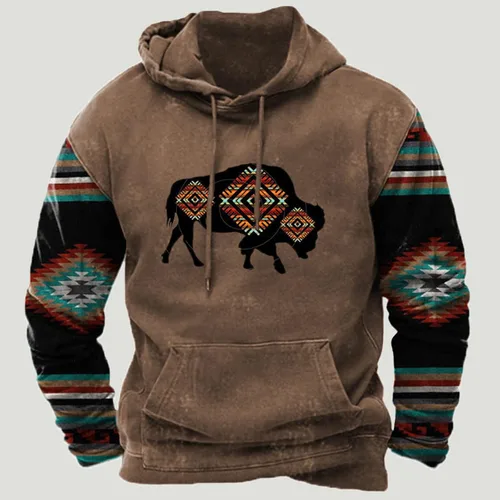 Vista 3 de Hoodies For Men Oversized Graphic Long Sleeve Pullover Sweatshirt Trendy Drawstring Pocket Tops Aesthetic Streetwear