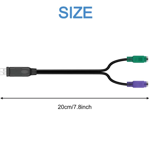Vista 6 de Adaptador PS/2 a USB, cable adaptador de teclado y ratón, PS/2 hembra a USB A macho con chip, 2 cables convertidores 2 en 1 PS-2 a USB 2.0