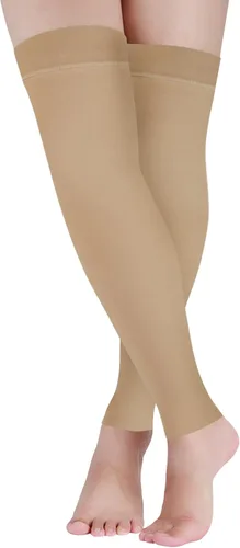 Vista 9 de Lin Performance - Medias de compresión médica de 15-20 mmHg para mujeres y hombres, altas hasta el muslo, con punta abierta y detalle de puntos