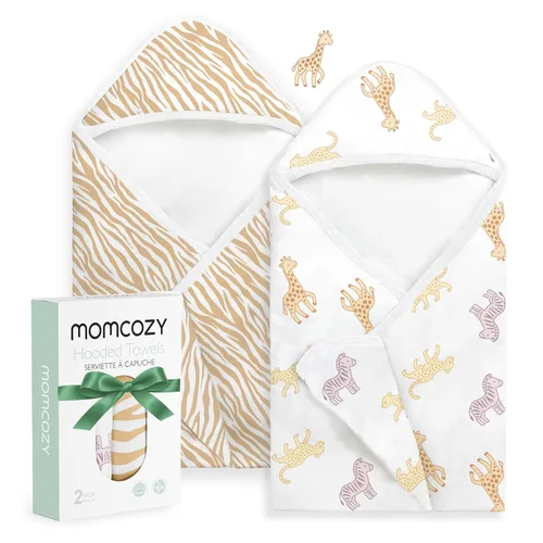 Vista 10 de Momcozy Toalla de bebé con capucha, ultra suave y absorbente, juego de toallas de baño grandes para mayor comodidad y suavidad en la piel del bebé