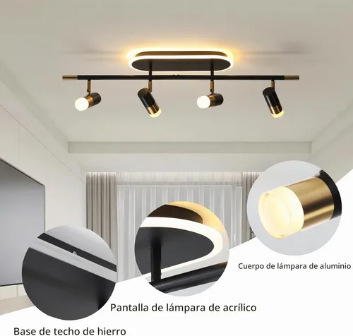 Vista 6 de Jaycomey Lámpara LED de 4 luces con control remoto, focos de luz de techo regulables de 41 W, ajustable de 3000 K-6500 K, moderna lámpara de techo