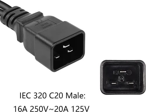 Vista 3 de SinLoon Cable de alimentación IEC 320 C20 a Dual C13, C20 macho a 2 x C13 Y Splitter Adapter Cable de alimentación (negro C20 a Dual C13)